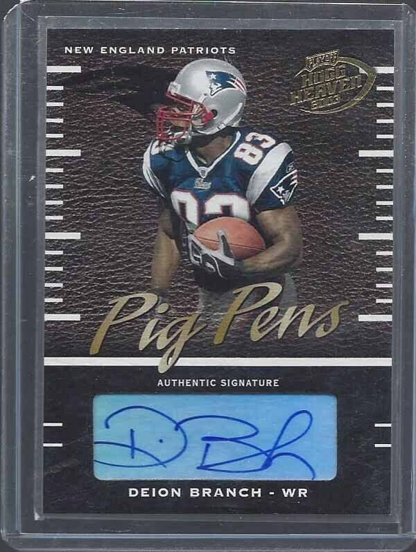 DEION BRANCH 2003 PLAYOFF HOGG HEAVEN PIG PENS ON CARD AUTO #D 53/75