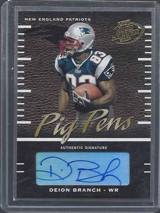 DEION BRANCH 2003 PLAYOFF HOGG HEAVEN PIG PENS ON CARD AUTO #D 53/75