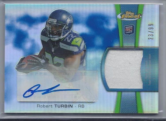 ROBERT TURBIN 2012 TOPPS FINEST BLUE REFRACTOR RPA PATCH AUTO RC #D 23/99