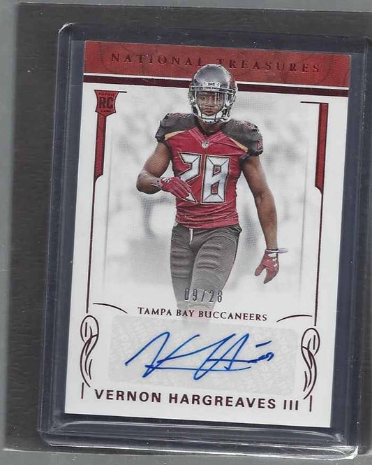 VERNON HARGREAVES III 2016 NATIONAL TREASURES RED JERSEY NUMBER AUTO RC #D 9/28