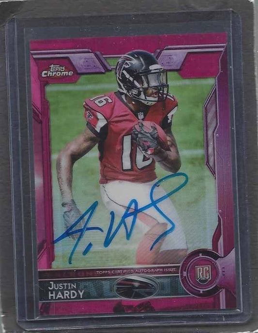 JUSTIN HARDY 2015 TOPPS CHROME PINK REFRACTOR ROOKIE ON CARD AUTO RC #D 20/75