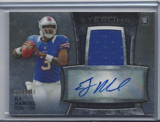 E.J. MANUEL 2013 BOWMAN STERLING BILLS JERSEY AUTO RC #D 78/130