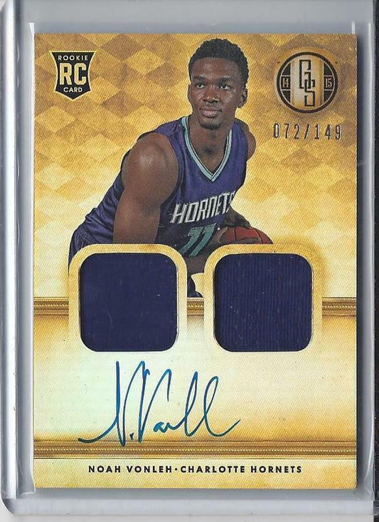 NOAH VONLEH 2014-15 GOLD STANDARD HORNETS DUAL JERSEY ON CARD AUTO RC #D 72/149