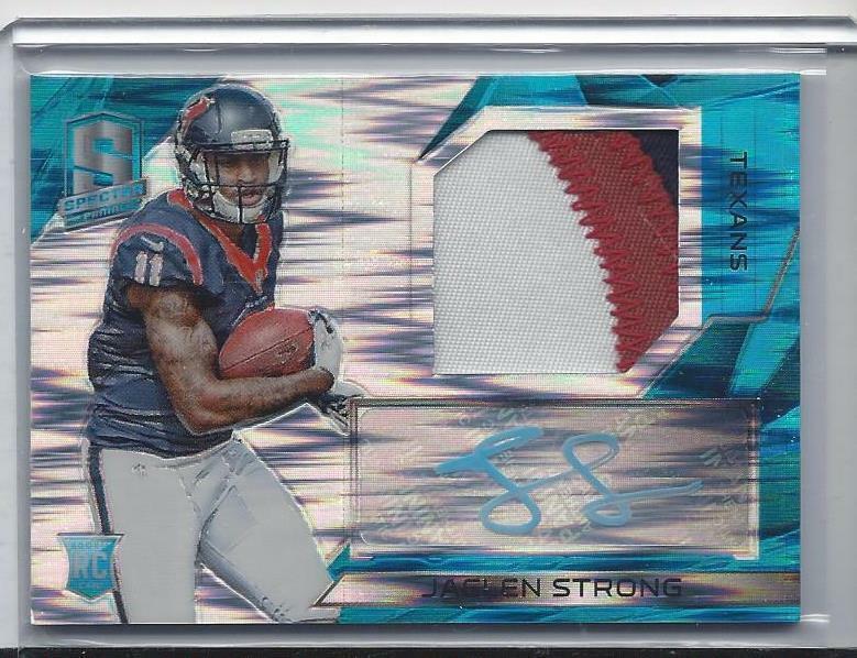 JAELEN STRONG 2015 PANINI SPECTRA NEON BLUE PRIZM 3 COLOR PATCH AUTO RC #D /50