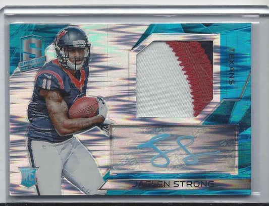 JAELEN STRONG 2015 PANINI SPECTRA NEON BLUE PRIZM 3 COLOR PATCH AUTO RC #D /50