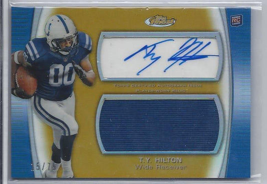 T.Y. HILTON 2012 TOPPS FINEST JUMBO JERSEY ROOKIE GOLD REFRACTOR AUTO RC #D /75