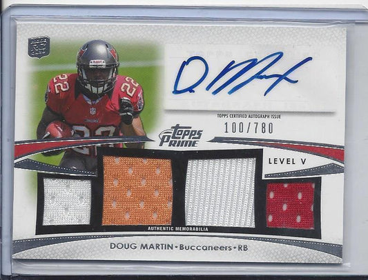 DOUG MARTIN 2012 TOPPS PRIME LEVEL V QUAD 3 COLOR JERSEY AUTO RC #D 100/780