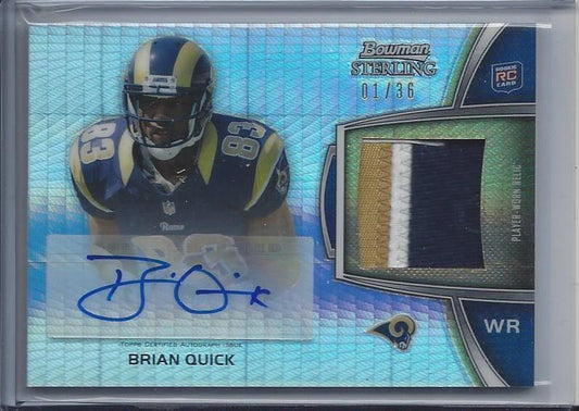 BRIAN QUICK 2012 BOWMAN STERLING PULSAR REFRACTOR 3 COLOR PATCH AUTO RC #D 1/36