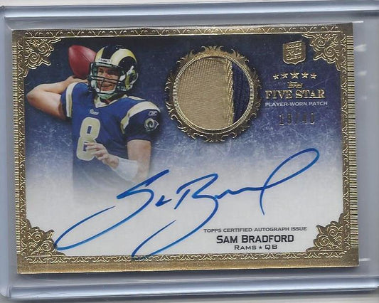 SAM BRADFORD 2010 TOPPS 5 FIVE STAR GOLD RPA 2 COLOR PATCH AUTO RC #D 19/40