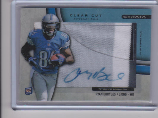 RYAN BROYLES 2012 TOPPS STRATA CLEAR CUT BLUE 3 COLOR PATCH AUTO RC #D 13/75