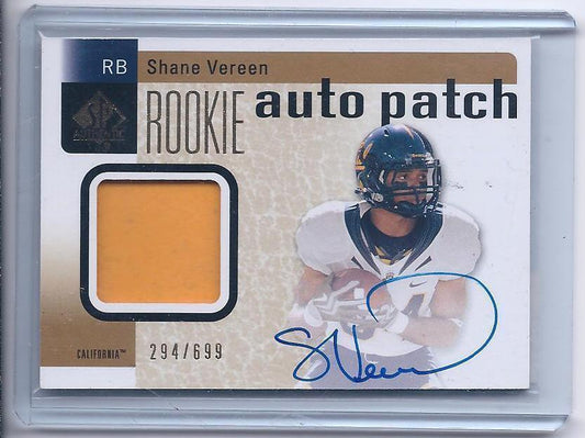 SHANE VEREEN 2011 SP AUTHENTIC RPA PATRIOTS ON CARD AUTO PATCH RC #D /699