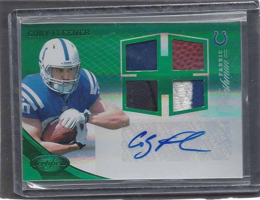 COBY FLEENER 2017 CERTIFIED FRESHMAN FABRIC GREEN QUAD PATCH AUTO RC #D 3/5