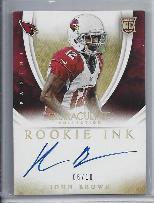JOHN BROWN 2014 IMMACULATE ROOKIE INK PLATINUM CARDINALS ON CARD AUTO RC #D 6/10