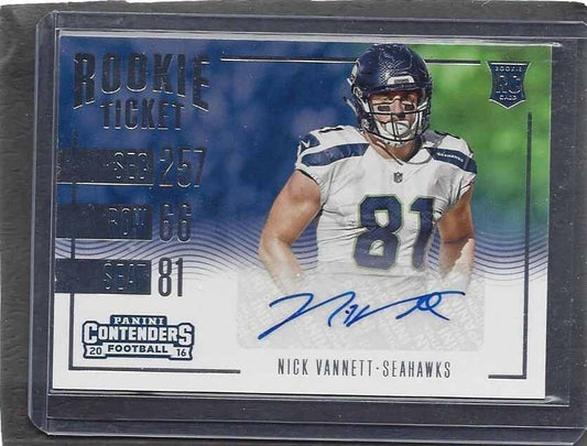 NICK VANNETT 2016 CONTENDERS ROOKIE TICKET HORIZONTAL VARIATION AUTO RC SP #289