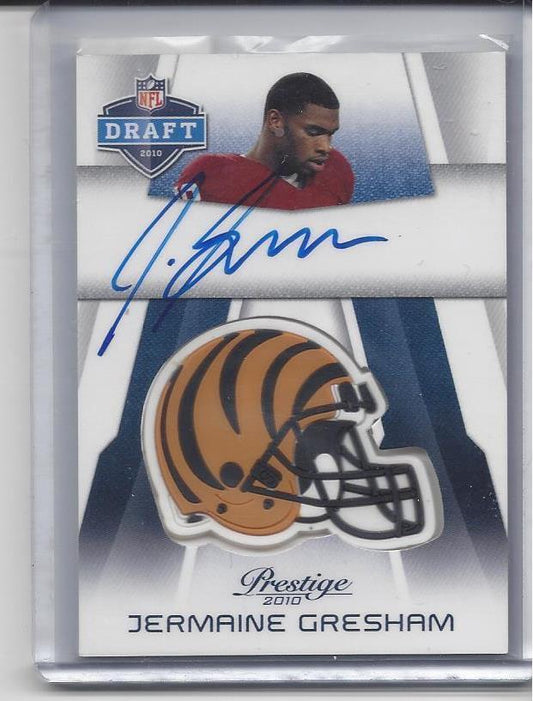 JERMAINE GRESHAM 2010 PRESTIGE NFL DRAFT BENGALS HELMET ON CARD AUTO RC