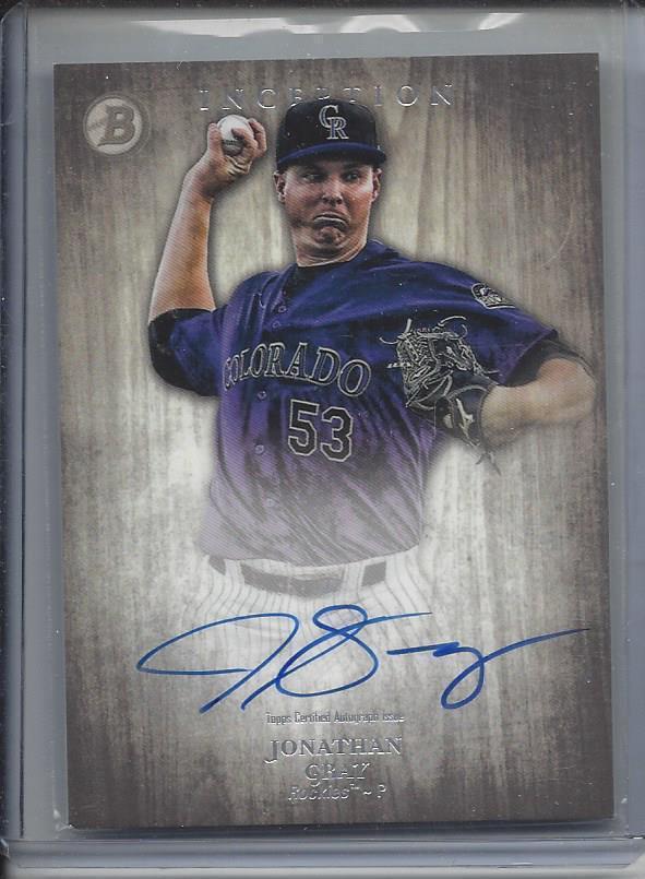 JONATHAN GRAY 2014 BOWMAN INCEPTION ROCKIES PROSPECT ON CARD AUTO
