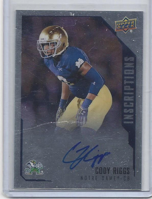 CODY RIGGS 2015 UPPER DECK INSCRIPTIONS NOTRE DAME ON CARD TITANS ROOKIE AUTO RC