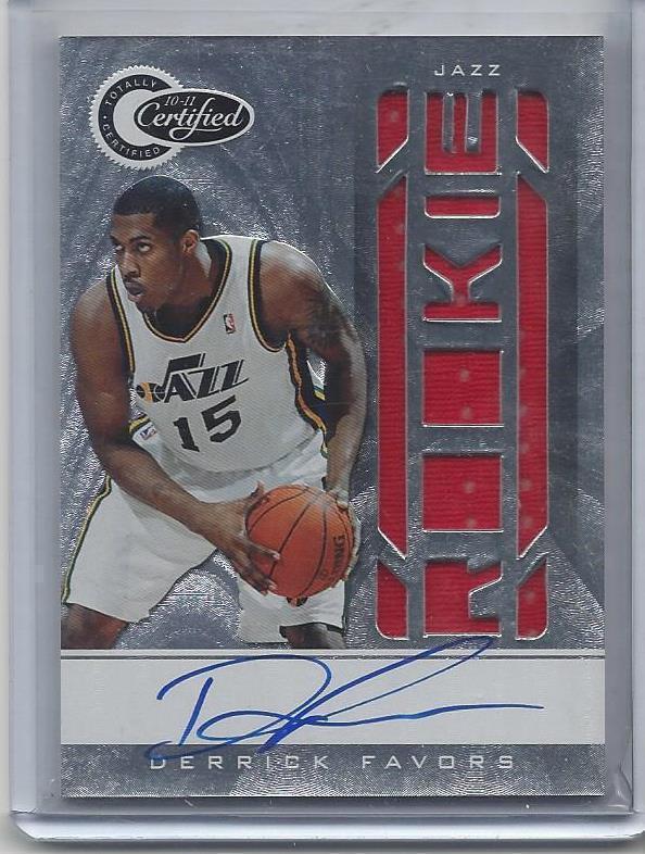 DERRICK FAVORS 10-11 TOTALLY CERTIFIED SILVER JUMBO JERSEY ON CARD AUTO RC /599
