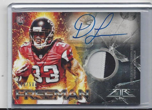 DEVONTA FREEMAN 2014 TOPPS FIRE RPA 2 COLOR PATCH ON CARD AUTO RC #D 488/500