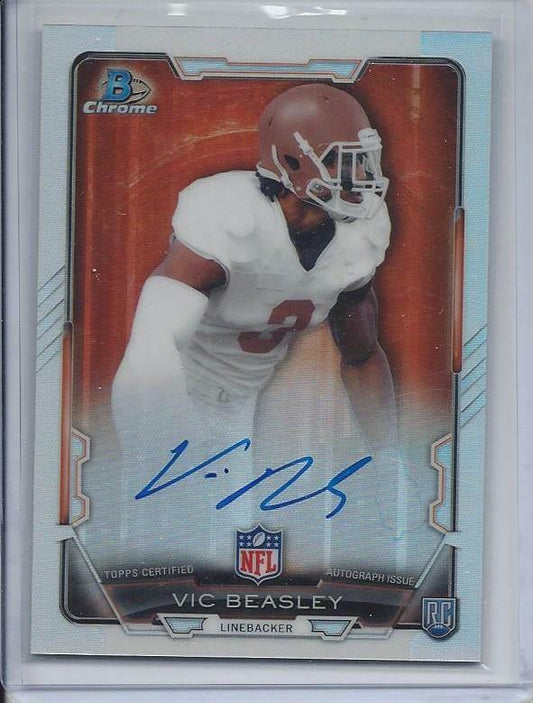 VIC BEASLEY 2015 BOWMAN CHROME REFRACTOR FALCONS CLEMSON ON CARD AUTO RC
