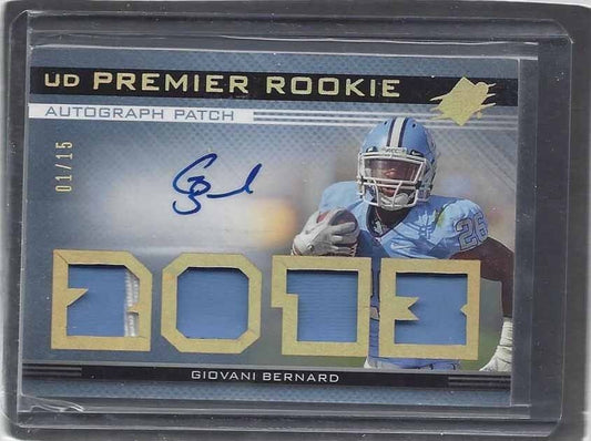 GIOVANI BERNARD 2013 UD PREMIER ROOKIE QUAD UNC ROOKIE PATCH AUTO RC #D 1/15