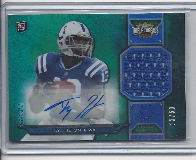 1/1 T.Y. HILTON 2012 TOPPS TRIPLE THREADS GREENJERSEY AUTO RC #D 13/50 JSY #13 !