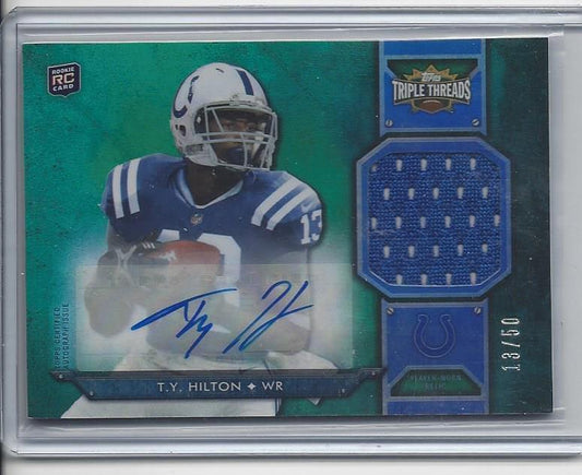 1/1 T.Y. HILTON 2012 TOPPS TRIPLE THREADS GREENJERSEY AUTO RC #D 13/50 JSY #13 !