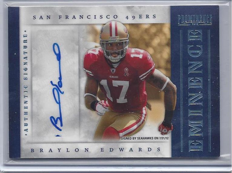BRAYLON EDWARDS 2012 PANINI PROMINENCE EMINENCE AUTO #D 1/15