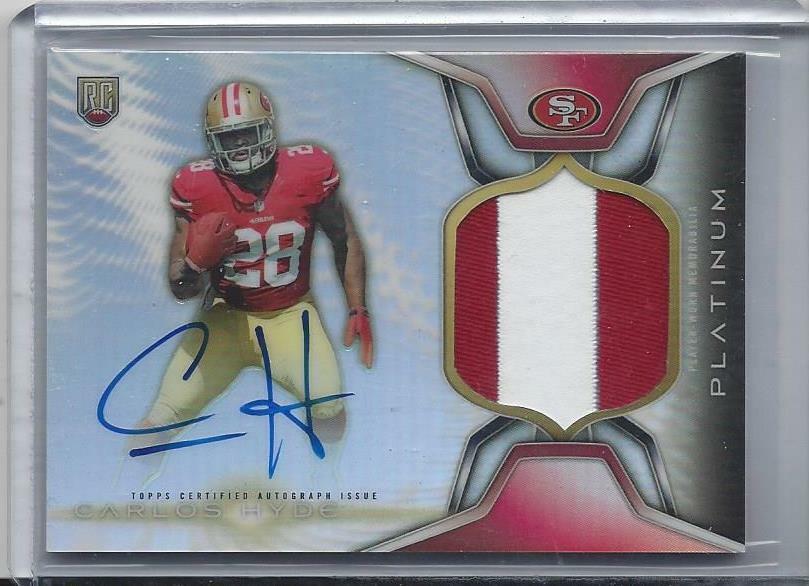 CARLOS HYDE 2014 PLATINUM RPA REDEMPTION REFRACTOR 2 COLOR PATCH ON CARD AUTO RC