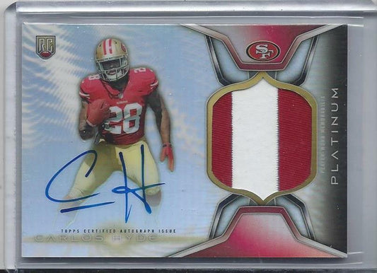 CARLOS HYDE 2014 PLATINUM RPA REDEMPTION REFRACTOR 2 COLOR PATCH ON CARD AUTO RC