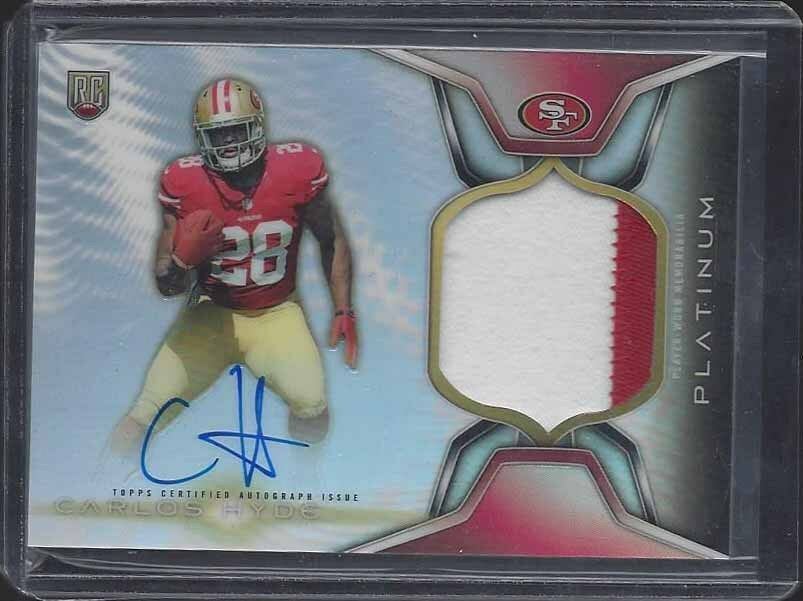 CARLOS HYDE 2014 PLATINUM RPA REDEMPTION REFRACTOR 2 COLOR PATCH ON CARD AUTO RC