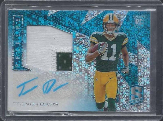 TREVOR DAVIS 2016 PANINI SPECTRA NEON BLUE PRIZM 2 COLOR PATCH AUTO RC #D 19/60
